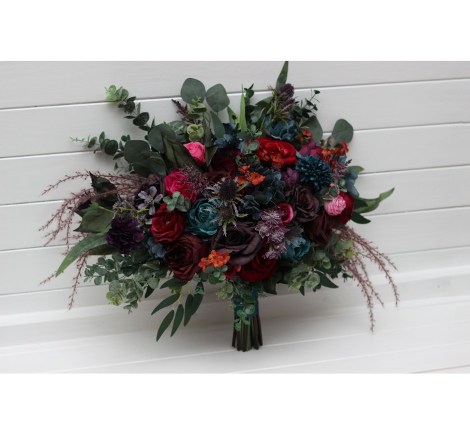Jewel-Tone Wedding Bouquets in Purple, Red, Magenta & Burgundy | Faux Cascading Bridal & Bridesmaid Bouquets