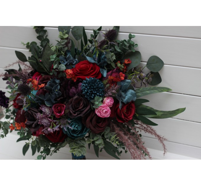 Jewel-Tone Wedding Bouquets in Purple, Red, Magenta & Burgundy | Faux Cascading Bridal & Bridesmaid Bouquets