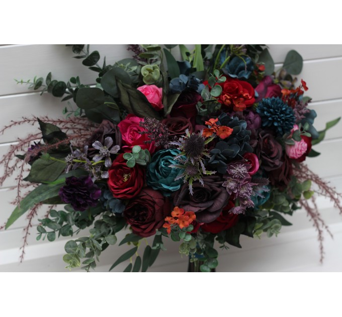 Jewel-Tone Wedding Bouquets in Purple, Red, Magenta & Burgundy | Faux Cascading Bridal & Bridesmaid Bouquets