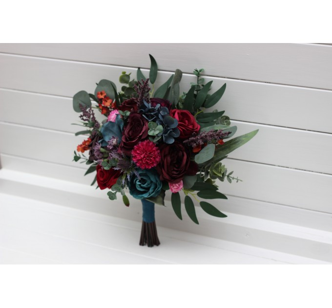 Jewel-Tone Wedding Bouquets in Purple, Red, Magenta & Burgundy | Faux Cascading Bridal & Bridesmaid Bouquets