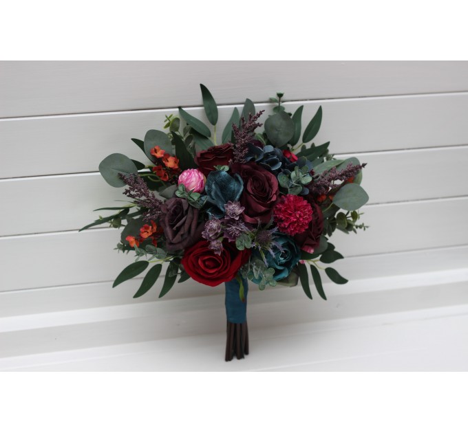 Jewel-Tone Wedding Bouquets in Purple, Red, Magenta & Burgundy | Faux Cascading Bridal & Bridesmaid Bouquets