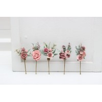  Set of  5 bobby pins in  mauve blush pink color scheme. Hair accessories. Flower accessories for wedding. Gift for bridesmaid. 5298