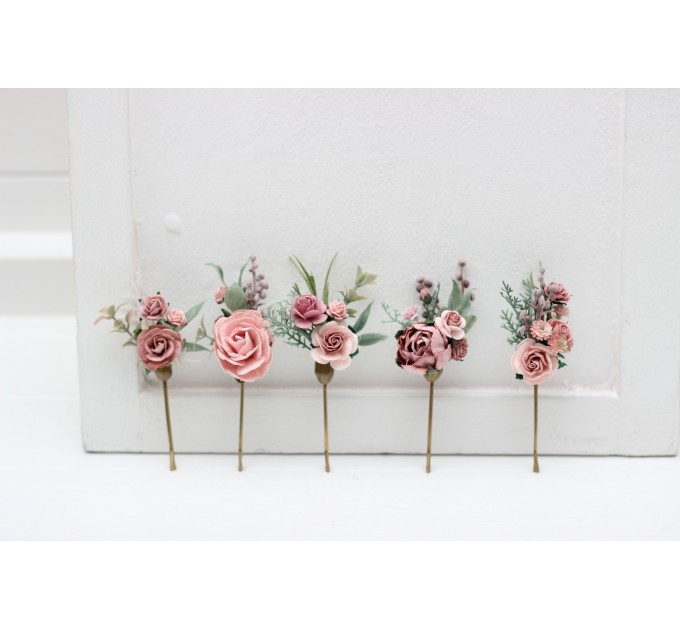 Set of 5 bobby pins in mauve blush pink color scheme. Hair accessories. Flower accessories for wedding. Gift for bridesmaid. 5298