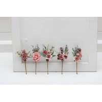  Set of  5 bobby pins in  mauve blush pink color scheme. Hair accessories. Flower accessories for wedding. Gift for bridesmaid. 5298