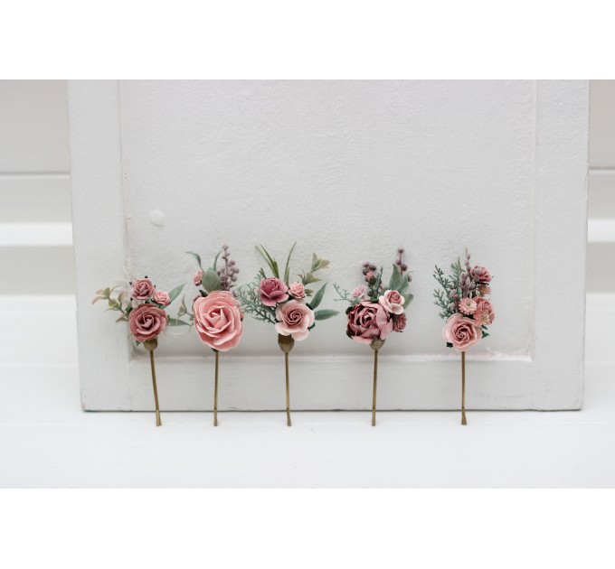Set of 5 bobby pins in mauve blush pink color scheme. Hair accessories. Flower accessories for wedding. Gift for bridesmaid. 5298