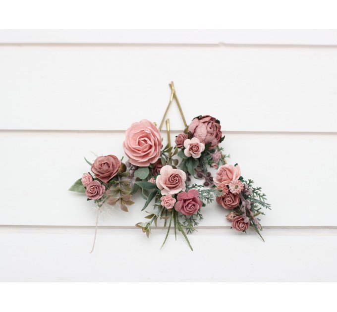 Set of 5 bobby pins in mauve blush pink color scheme. Hair accessories. Flower accessories for wedding. Gift for bridesmaid. 5298