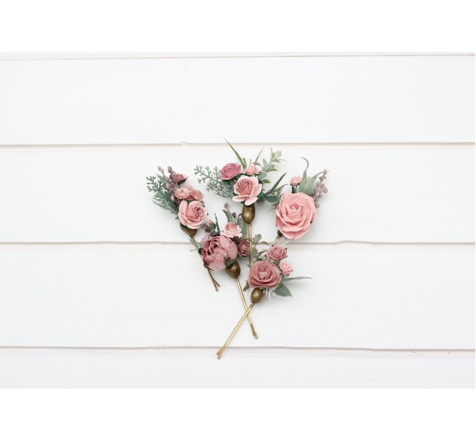 Set of 5 bobby pins in mauve blush pink color scheme. Hair accessories. Flower accessories for wedding. Gift for bridesmaid. 5298