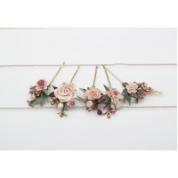  Set of  5 bobby  pins in  blush pink golden rose color scheme. Hair accessories. Flower accessories for wedding.  5299