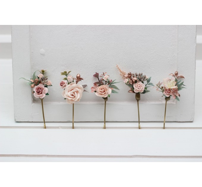 Set of 5 bobby pins in blush pink golden rose color scheme. Hair accessories. Flower accessories for wedding. 5299