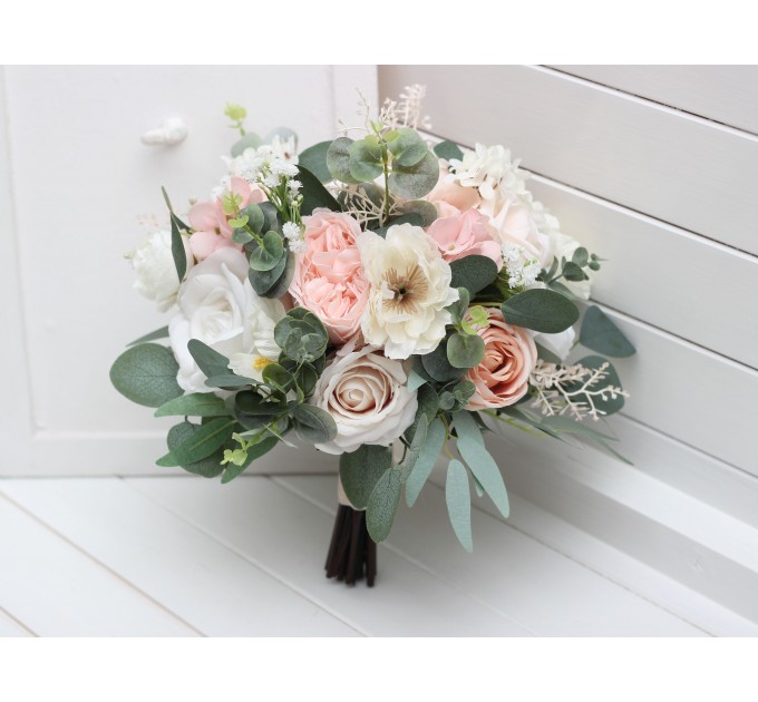 Bouquets in blush pink white color theme. Bridal bouquet. Faux bouquet. Bridesmaid bouquet. 5304