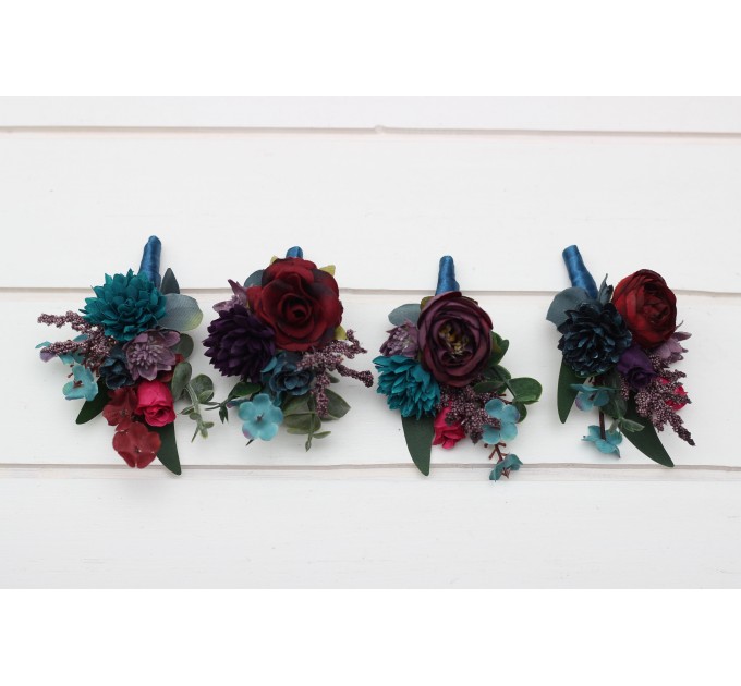 Wedding Boutonnieres & Wrist Corsage | Purple, Magenta & Burgundy Flower Accessories