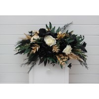  Flower arch arrangement in hunter green ivory black gold colors.  Arbor flowers. Floral archway. Faux flowers for wedding arch. 5300