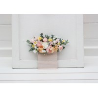 Pocket boutonniere in blush pink white peach yellow color scheme. Flower accessories. Pocket flowers. Square flowers. 5301