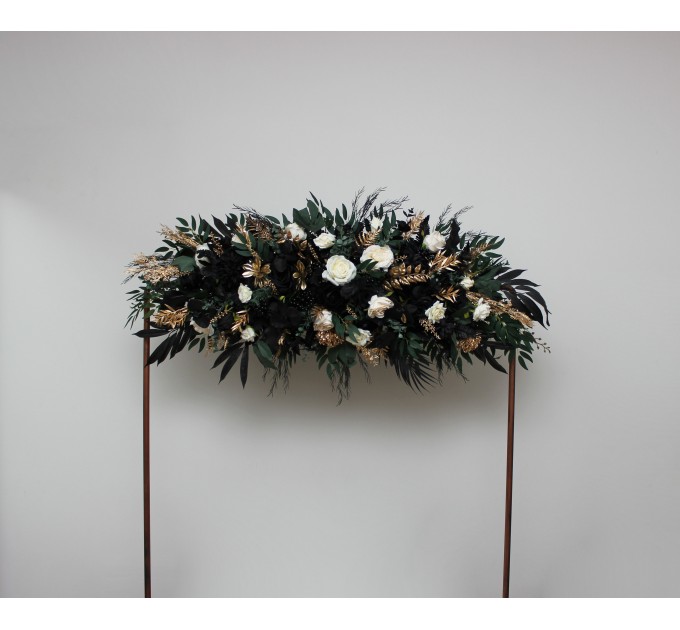 Flower Arch Arrangement in Hunter Green, Ivory, Black, and Gold