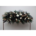 Flower Arch Arrangement in Hunter Green, Ivory, Black, and Gold