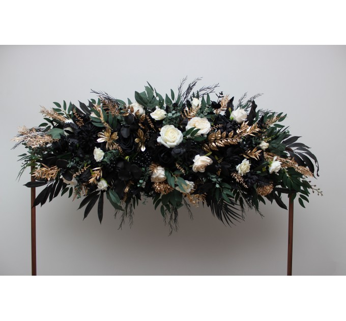 Flower Arch Arrangement in Hunter Green, Ivory, Black, and Gold