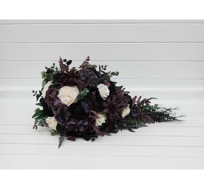 Deep Purple, Black, Ivory, and Green Wedding Bouquets – Gothic & Moody Bridal Designs