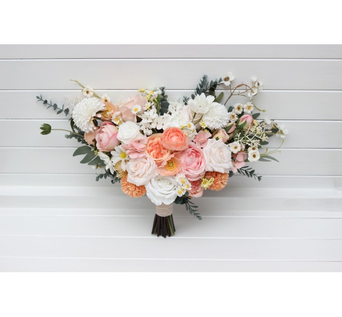Wedding Bouquets in Blush Pink, White, Peach & Yellow | Faux Bridal & Bridesmaid Bouquets