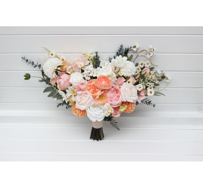 Bouquets in blush pink white peach yellow color theme. Bridal bouquet. Faux bouquet. Bridesmaid bouquet. 5301