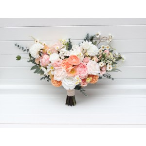 Bouquets in blush pink white peach yellow color theme. Bridal bouquet. Faux bouquet. Bridesmaid bouquet. 5301