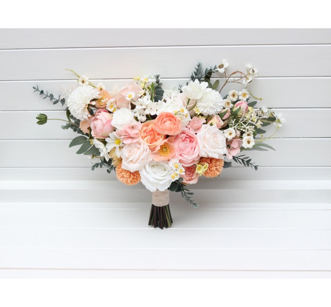 Wedding Bouquets in Blush Pink, White, Peach & Yellow | Faux Bridal & Bridesmaid Bouquets