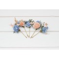 Set of 5 bobby pins in dusty blue peach blush pink color scheme. Hair accessories. Flower accessories for wedding. 5302