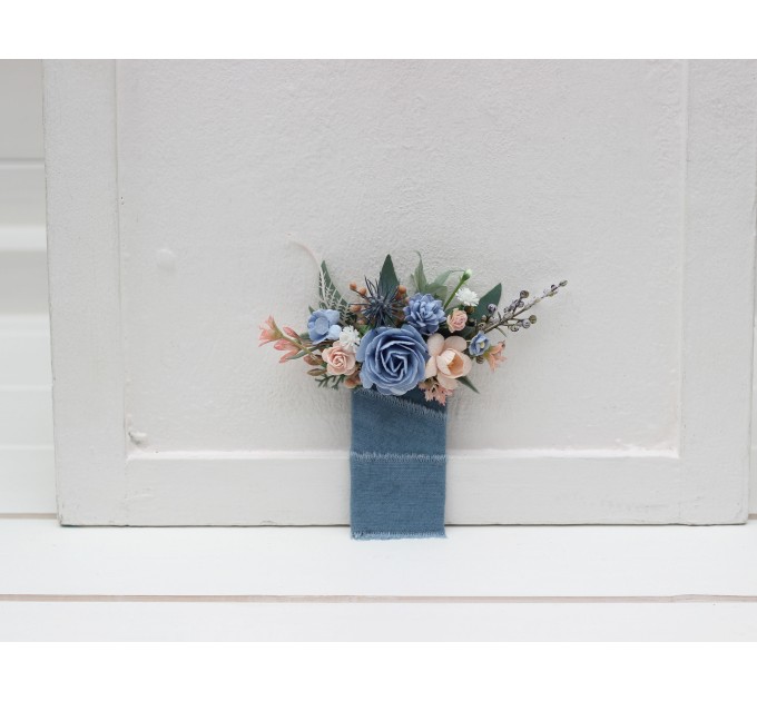 Dusty Blue & Peach Pocket Flowers | Elegant Pocket Boutonniere