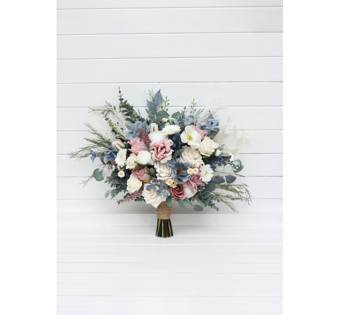 Wedding Bouquets in Dusty Mauve, Dusty Blue & Ivory | Faux Bridal & Bridesmaid Bouquets