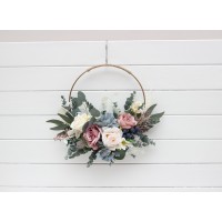 Flower hoops in dusty mauve dusty blue ivory colors. Alternative bridesmaid bouquet. 5303