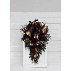Bouquets in black burgundy gold green color scheme. Bridal bouquet. Faux bouquet. Bridesmaid bouquet. 5305