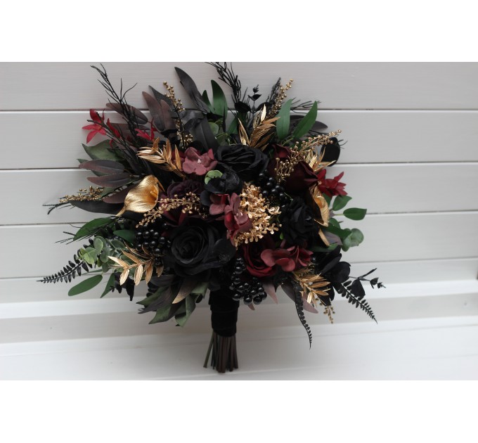 Black, Burgundy, Gold, and Green Wedding Bouquets – Gothic & Moody Bridal and Bridesmaid Designs