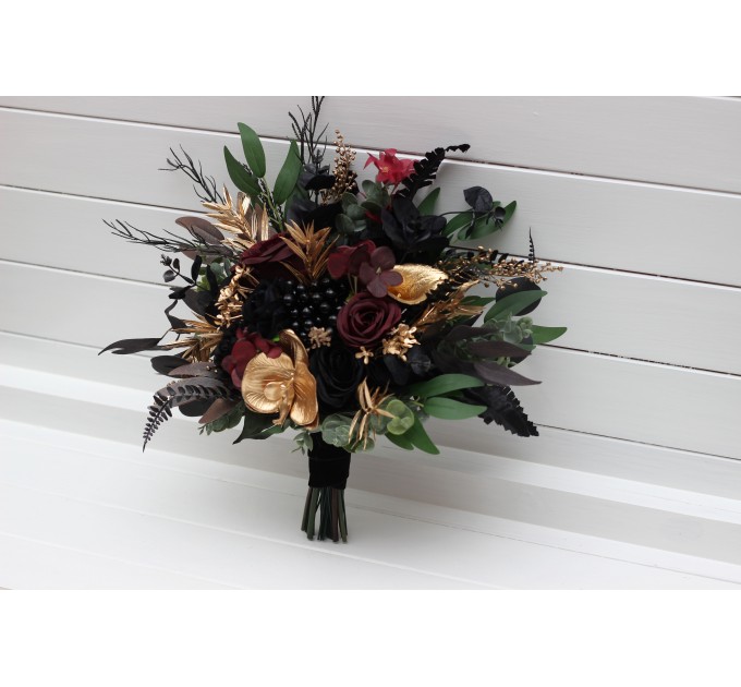 Black, Burgundy, Gold, and Green Wedding Bouquets – Gothic & Moody Bridal and Bridesmaid Designs