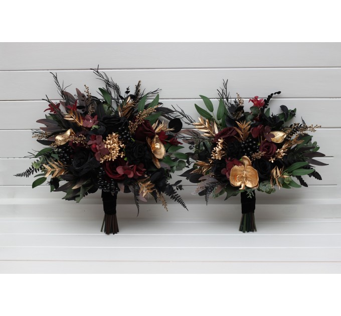 Black, Burgundy, Gold, and Green Wedding Bouquets – Gothic & Moody Bridal and Bridesmaid Designs