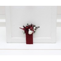 Pocket flowers. Pocket boutonniere in burgundy white ivory color scheme. Flower accessories. Square flowers. 0040