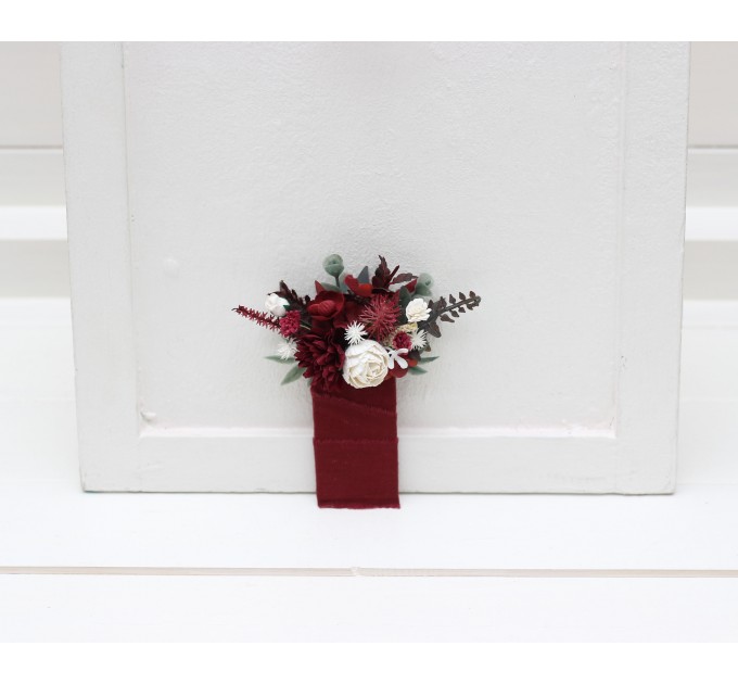 Pocket Boutonniere in Burgundy, White & Ivory | Flower Accessories