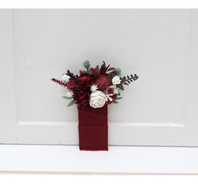 Pocket Boutonniere in Burgundy, White & Ivory | Flower Accessories
