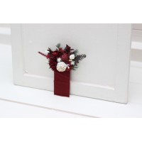 Pocket flowers. Pocket boutonniere in burgundy white ivory color scheme. Flower accessories. Square flowers. 0040