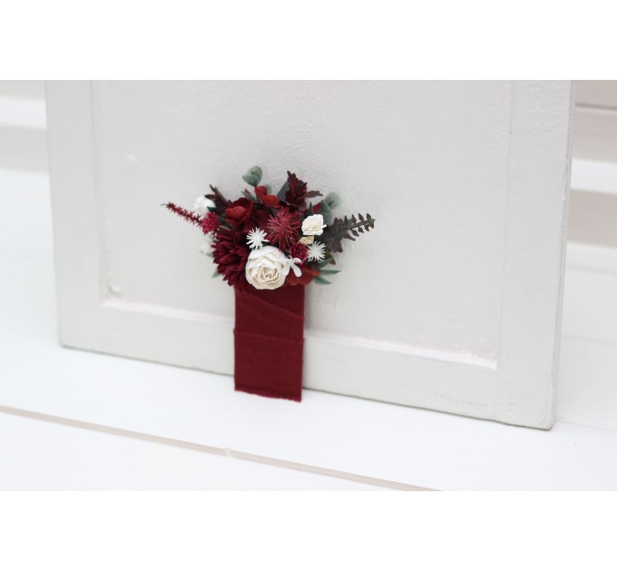 Pocket Boutonniere in Burgundy, White & Ivory | Flower Accessories
