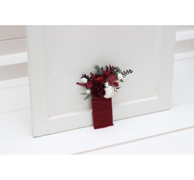 Pocket Boutonniere in Burgundy, White & Ivory | Flower Accessories