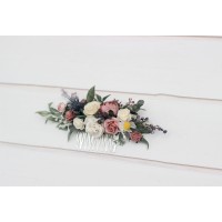 Flower comb in dusty blue dusty mauve ivory color scheme. Wedding accessories for hair. Bridal flower comb. Bridesmaid floral comb. 5303