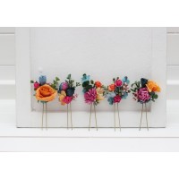  Set of  5 hair pins in  jewel-tone colors. Hair accessories. Flower accessories for wedding.  5187