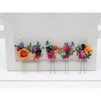  Set of  5 hair pins in  jewel-tone colors. Hair accessories. Flower accessories for wedding.  5187