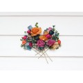 Set of 5 hair pins in jewel-tone colors. Hair accessories. Flower accessories for wedding. 5187
