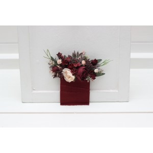 Pocket boutonniere in burgundy blush pink color scheme. Flower accessories. Pocket flowers. Square flowers. 5080
