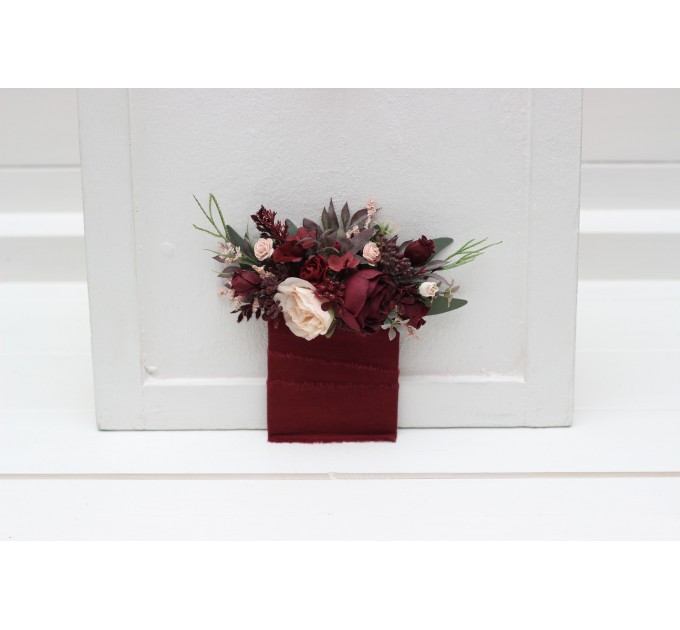 Pocket Boutonniere in Burgundy & Blush Pink | Flower Accessories