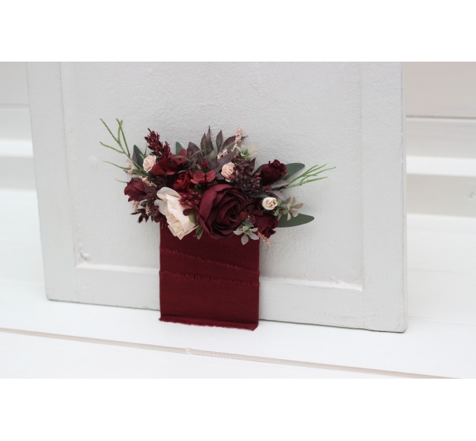 Pocket Boutonniere in Burgundy & Blush Pink | Flower Accessories