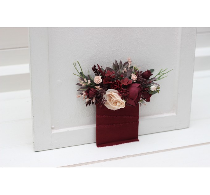 Pocket Boutonniere in Burgundy & Blush Pink | Flower Accessories