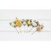 Set of 6 bobby pins. White and yellow hairpins with crystals. Flower bobby pins. Floral headpiece. Bridal flower accessories. Bridesmaid bobby pins. Bridesmaid gift. 5284