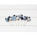 Set of 7 pins. Dusty blue navy blue white hairpins. Flower bobby pins. Floral headpiece. Bridal flower accessories. Bridesmaid gift. 5308