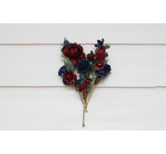 Bridesmaid gift. Set of 6 bobby pins.Burgundy navy blue hairpins. Flower bobby pins. Floral headpiece. Bridal flower accessories. Bridesmaid bobby pins. 5307